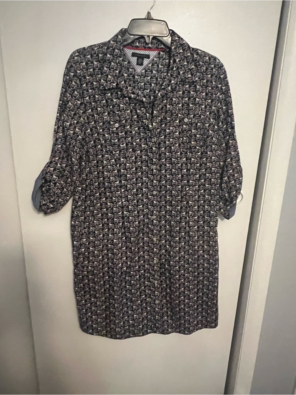 Tommy Hilfiger Gray & Black Printed Shirt Dress